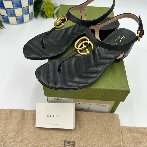 Women’s Gucci GG block, heel quilted leather sandals, size 36 made in Italy - Picture 6 of 8